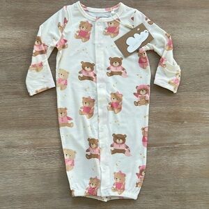 Angel Dear Baby Girl Bamboo Convertible Gown Teddy Bears Pink 0-3 months